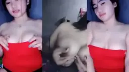 Ariani Seksi Menggoda Dengan Gaun Merah Menggairahkan, Dadanya Montok Diremas-remas